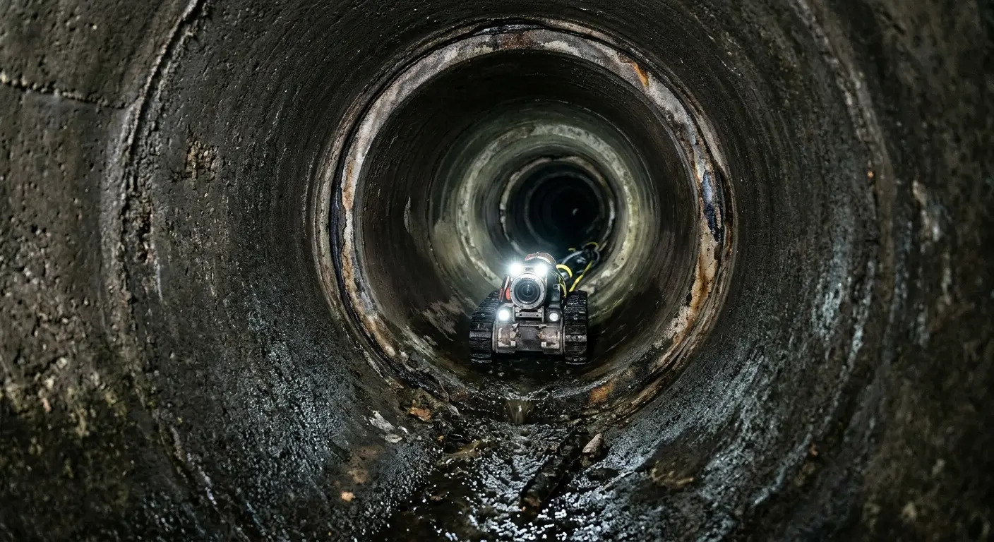 Robotic sewer camera inspecting pipe interior for Sewer Line Repair in Morris